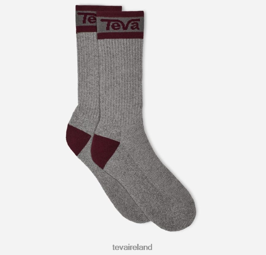 Teva 4886PX299 All Gender Varsity Crew Socks Grey/Burgundy